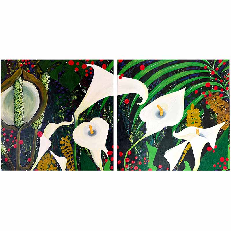 Out Back (Monstera and Arum Lilies)' artist painter Zoë Nash Auckland –  Railway Street Gallery + Studios
