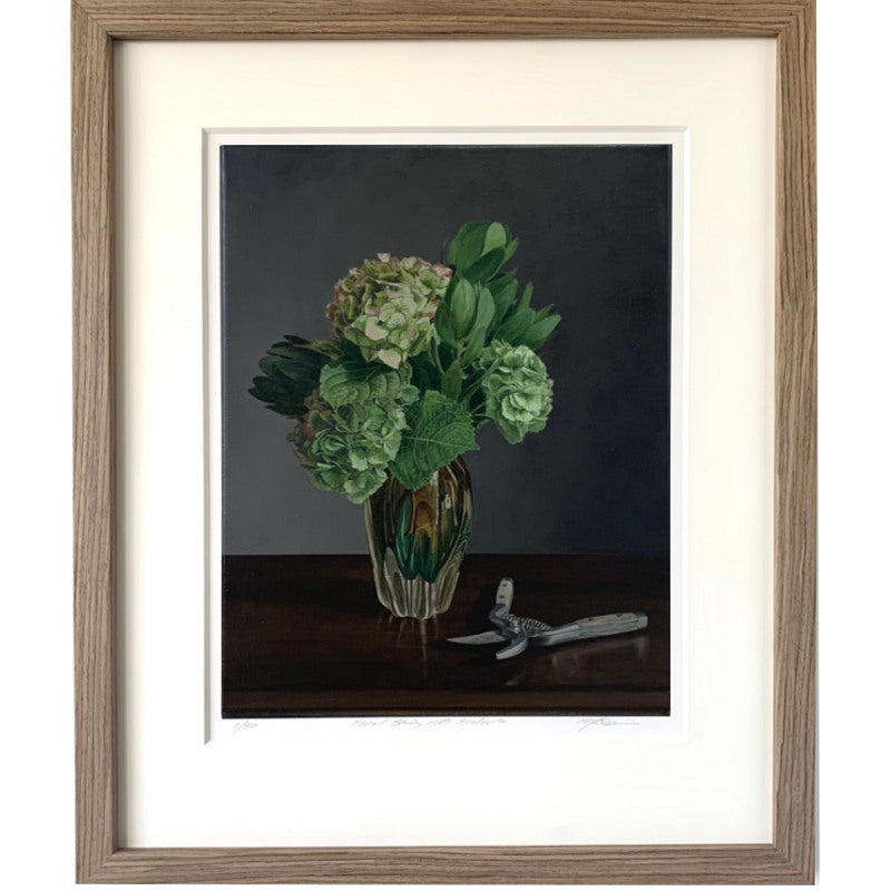 Floral study with secateurs (print)